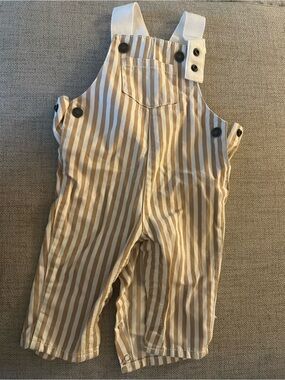 Carter's Beige and White Striped Baby Overalls